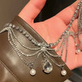 Light Luxury Faux Pearl Rhinestone Lace Tassel Teardrop Pendant Collarbone Necklace view 1