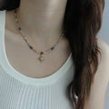Stainless Steel Crystal Tiger Eye Beaded Eight Point Star Pendant Necklace For Women view 2