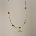 Stainless Steel Crystal Tiger Eye Beaded Eight Point Star Pendant Necklace For Women view 1