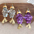 Koi Fish Shell Tassel Drop Earrings Geometric Round Pendant Beach Vacation Style Ear Hooks view 2