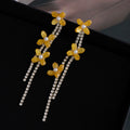 Luxury Elegant French Yellow Flower Pearl Rhinestone Alloy Chain Tassel Long Drop Statement Earrings view 4