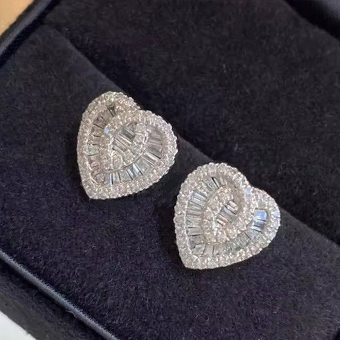 Heart Shape Zircon Micro Pave Stud Earrings For Women Delicate Lady Fashion Jewelry