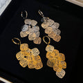 Copper Diamond Hollow Geometric Tassel Drop Earrings With Round Metallic Light Luxury Style view 4