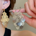 Copper Diamond Hollow Geometric Tassel Drop Earrings With Round Metallic Light Luxury Style view 1