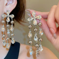 Light Luxury Copper Teardrop Rhinestone Tassel Drop Earrings With Silver Needle Posts view 3