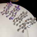 Light Luxury Copper Teardrop Rhinestone Tassel Drop Earrings With Silver Needle Posts view 2