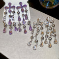 Light Luxury Copper Teardrop Rhinestone Tassel Drop Earrings With Silver Needle Posts view 4