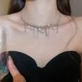 Copper Pearl Beaded Tassel Pendant Choker Necklace French Court Light Luxury Round Geometric Design view 4