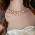 Copper Pearl Beaded Tassel Pendant Choker Necklace French Court Light Luxury Round Geometric Design view 2