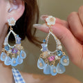 Light Luxury Floral Pearl Resin Crystal Tassel Drop Earrings With Silver Needle view 3
