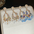 Light Luxury Floral Pearl Resin Crystal Tassel Drop Earrings With Silver Needle view 4
