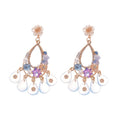 Light Luxury Floral Pearl Resin Crystal Tassel Drop Earrings With Silver Needle view 5