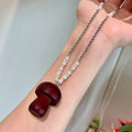 Vintage Ethnic Faux Pearl Crystal Wood Beaded Mushroom Pendant Necklace For Women view 3