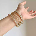 European American Style Metal Multilayer Open Bangle Minimalist Round Statement Bracelet view 2