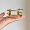 European American Style Metal Multilayer Open Bangle Minimalist Round Statement Bracelet view 4