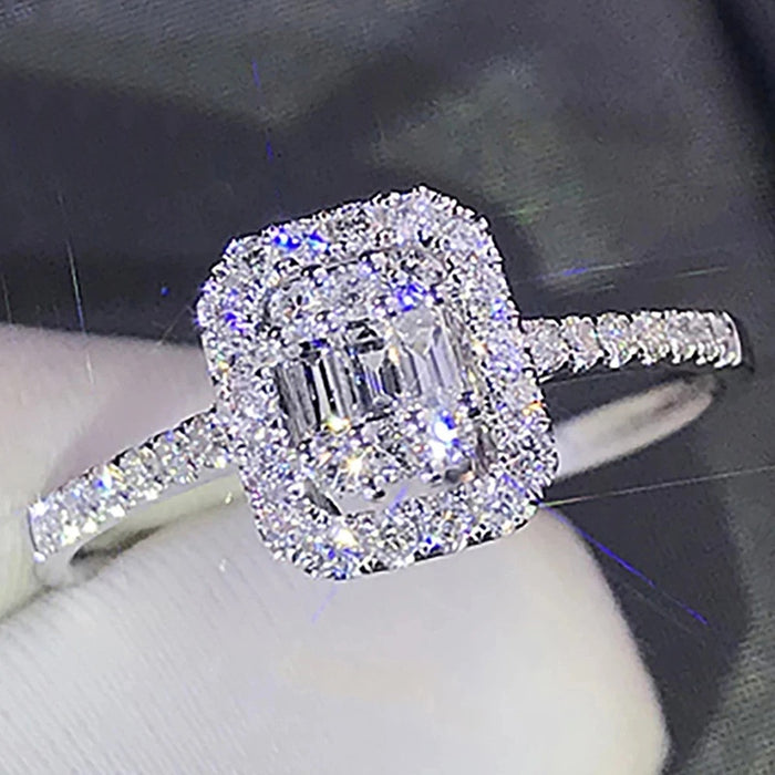 Light Luxury Geometric Sparkling Ring For Women Wedding Proposal Fashion Jewelry