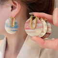 18K Gold Plated Copper U Shape Round Acetate Geometric Vintage Style Earrings view 2