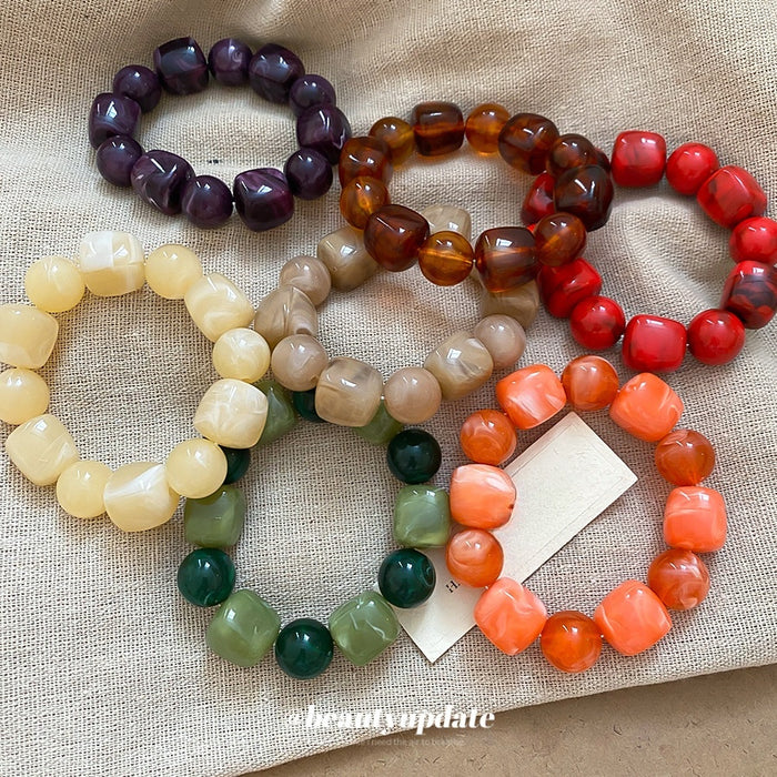 Acrylic Irregular Square And Round Beaded Bangle For Women Minimalist Geometric Fashion Jewelry