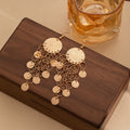 Elegant Light Luxury Alloy Matte Sequin Round Hollow Chain Tassel Long Dangle Statement Earrings view 3