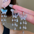 Copper Zircon Butterfly Teardrop Pendant Drop Earrings Light Luxury Ear Hook Jewelry For Women view 2