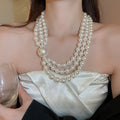 Elegant Faux Pearl Beaded Geometric Round Bracelet Ear Hook Necklace Jewelry Set view 4