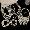 Elegant Faux Pearl Beaded Geometric Round Bracelet Ear Hook Necklace Jewelry Set view 1