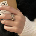 Copper Hollow Round Double Flower Open Ring Minimalist Understated Index Finger Jewelry view 3