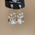 Faux Pearl Rhinestone Round Hollow Tassel Drop Earrings, Court Style Geometric Pendant view 2