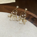 Faux Pearl Rhinestone Round Hollow Tassel Drop Earrings, Court Style Geometric Pendant view 4