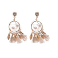 Faux Pearl Rhinestone Round Hollow Tassel Drop Earrings, Court Style Geometric Pendant view 5