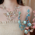 Layered Irregular Shell Crystal Beaded Pendant Necklace Beach Vacation Choker Style view 1