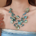 Layered Irregular Shell Crystal Beaded Pendant Necklace Beach Vacation Choker Style view 3