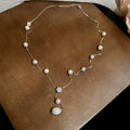 Court Style Faux Pearl Zircon Flower Teardrop Pendant Necklace Elegant Women's Choker view 4
