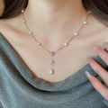 Court Style Faux Pearl Zircon Flower Teardrop Pendant Necklace Elegant Women's Choker view 3