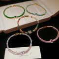 Light Luxury Copper Bangle With Sparkling Zircon Geometric Square Round Clasp For Women view 2