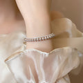 Elegant Double Layer Faux Pearl Zircon Rose Adjustable Geometric Round Bangle view 3