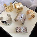European American Style Metal Irregular Wavy Textured Open Bangle For Women view 1