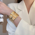 European American Style Metal Irregular Wavy Textured Open Bangle For Women view 4
