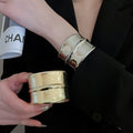 European American Style Metal Irregular Wavy Textured Open Bangle For Women view 2