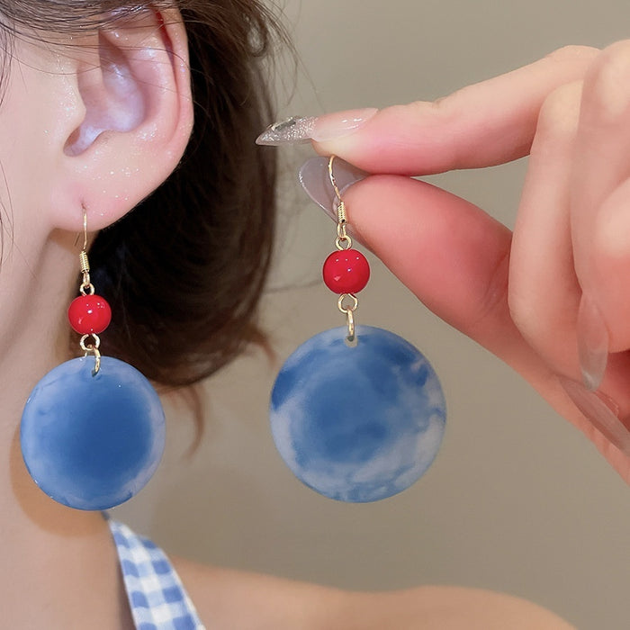Frosted Acrylic Geometric Round Tassel Pendant Drop Earrings Vintage Court Style Ear Hooks