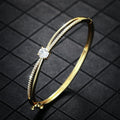 European Style Women's Cross Design Bangle With Round Zircon Elegant Niche Bracelet Jewelry view 1