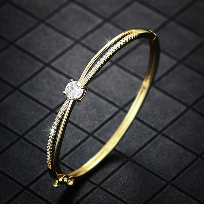 European Style Women's Cross Design Bangle With Round Zircon Elegant Niche Bracelet Jewelry