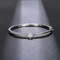 European Style Women's Cross Design Bangle With Round Zircon Elegant Niche Bracelet Jewelry view 5
