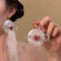 Resort Style Faux Pearl Round Tassel Drop Earrings With Silver Pins For Women view 3