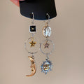 Vintage Alloy Sun Moon Asymmetrical Tassel Pendant Drop Earrings, Geometric Boho Ear Hooks view 2