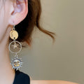 Vintage Alloy Sun Moon Asymmetrical Tassel Pendant Drop Earrings, Geometric Boho Ear Hooks view 3