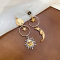Vintage Alloy Sun Moon Asymmetrical Tassel Pendant Drop Earrings, Geometric Boho Ear Hooks view 4