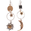Vintage Alloy Sun Moon Asymmetrical Tassel Pendant Drop Earrings, Geometric Boho Ear Hooks view 5
