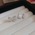 Alloy Bow Stud Earrings With Rhinestone Accents, Sweet Minimalist Light Luxury Style view 4