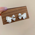 Alloy Bow Stud Earrings With Rhinestone Accents, Sweet Minimalist Light Luxury Style view 2